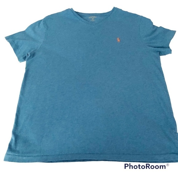 POLO ralph lauren classic fit aqua jersey v-Neck shirt size large - Picture 3 of 8